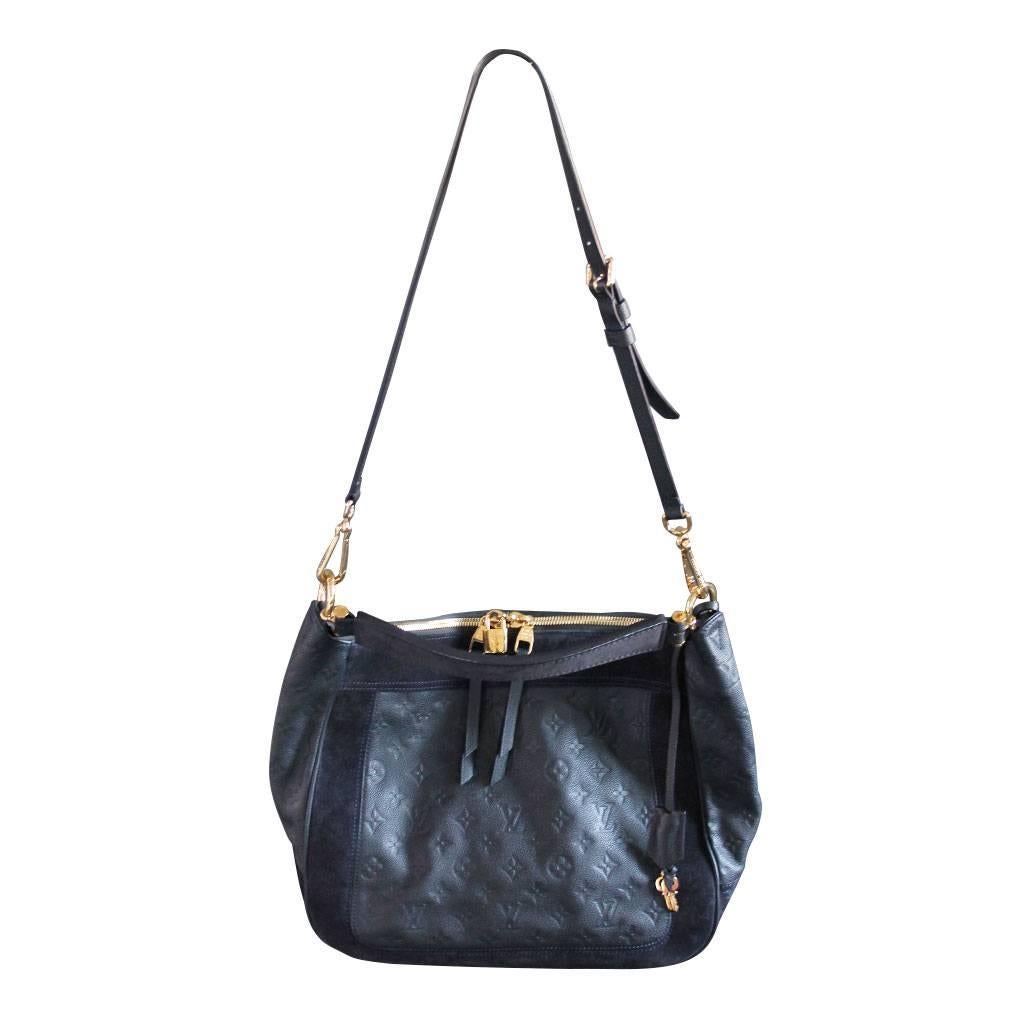 Louis Vuitton Audacieuse Navy Blue Suede Empreinte Leather Handbag 1