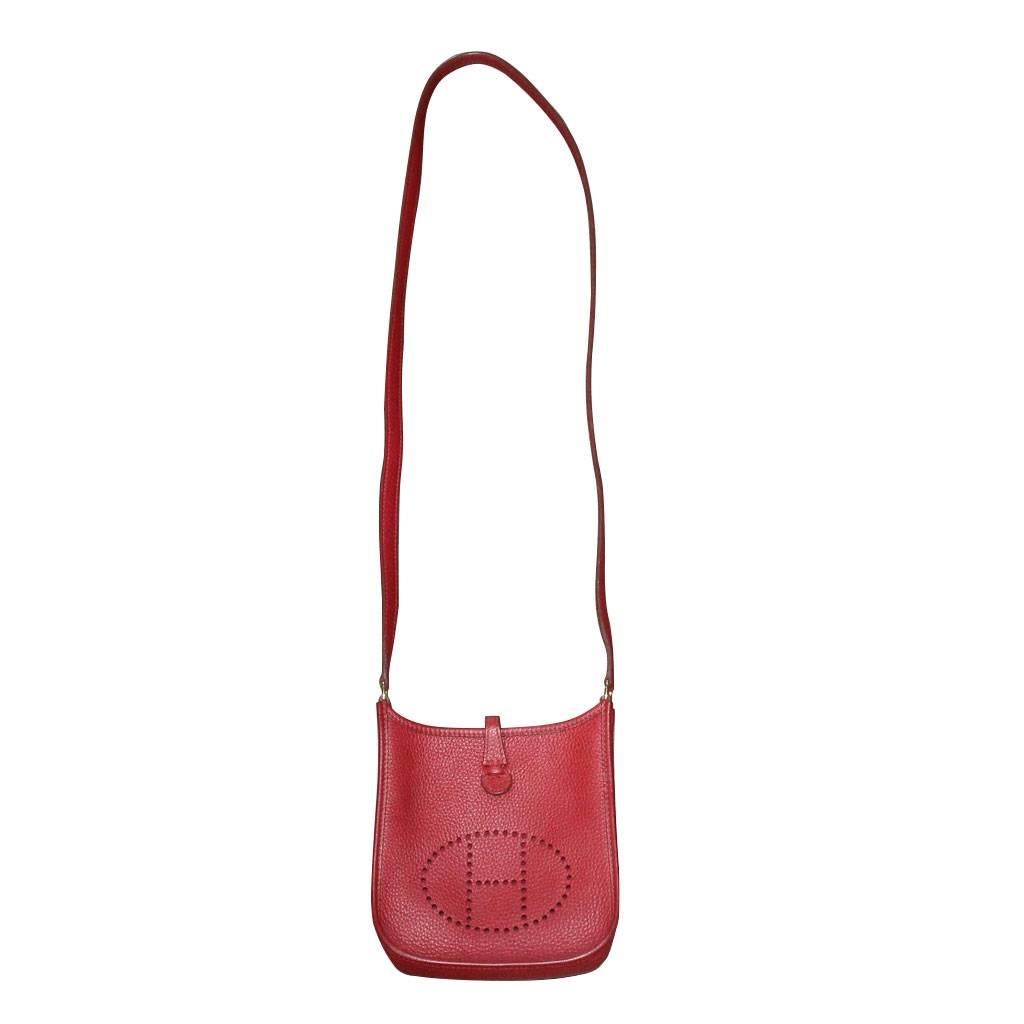 Authentic Hermes Evelyne Red Clemence TPM Handbag in Box 2003 3