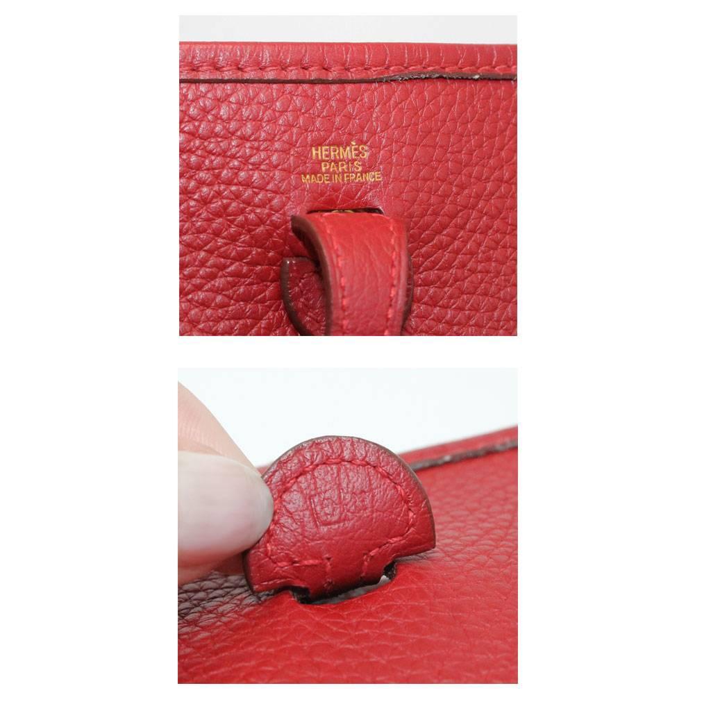Authentic Hermes Evelyne Red Clemence TPM Handbag in Box 2003 2