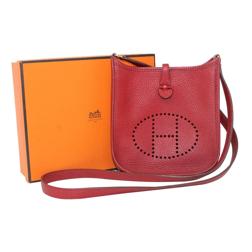 Authentic Hermes Evelyne Red Clemence TPM Handbag in Box 2003 4