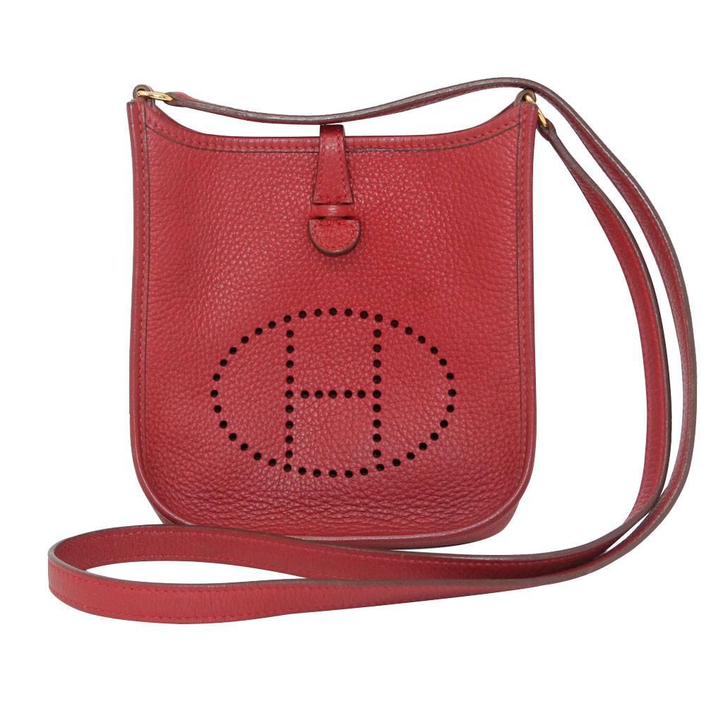 Authentic Hermes Evelyne Red Clemence TPM Handbag in Box 2003