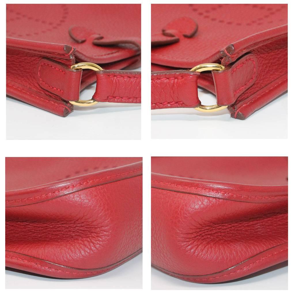 Authentic Hermes Evelyne Red Clemence TPM Handbag in Box 2003 In Excellent Condition In Boca Raton, FL