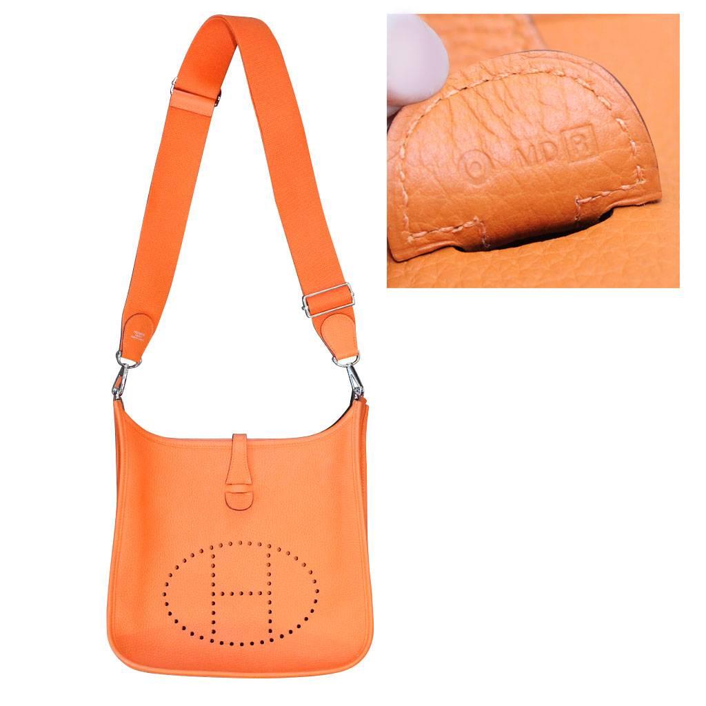Hermes Evelyne III PM Orange Clemence Leather Handbag in Dust Bag 2014 2