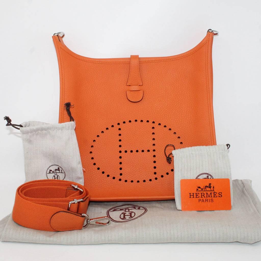 Hermes Evelyne III PM Orange Clemence Leather Handbag in Dust Bag 2014 3