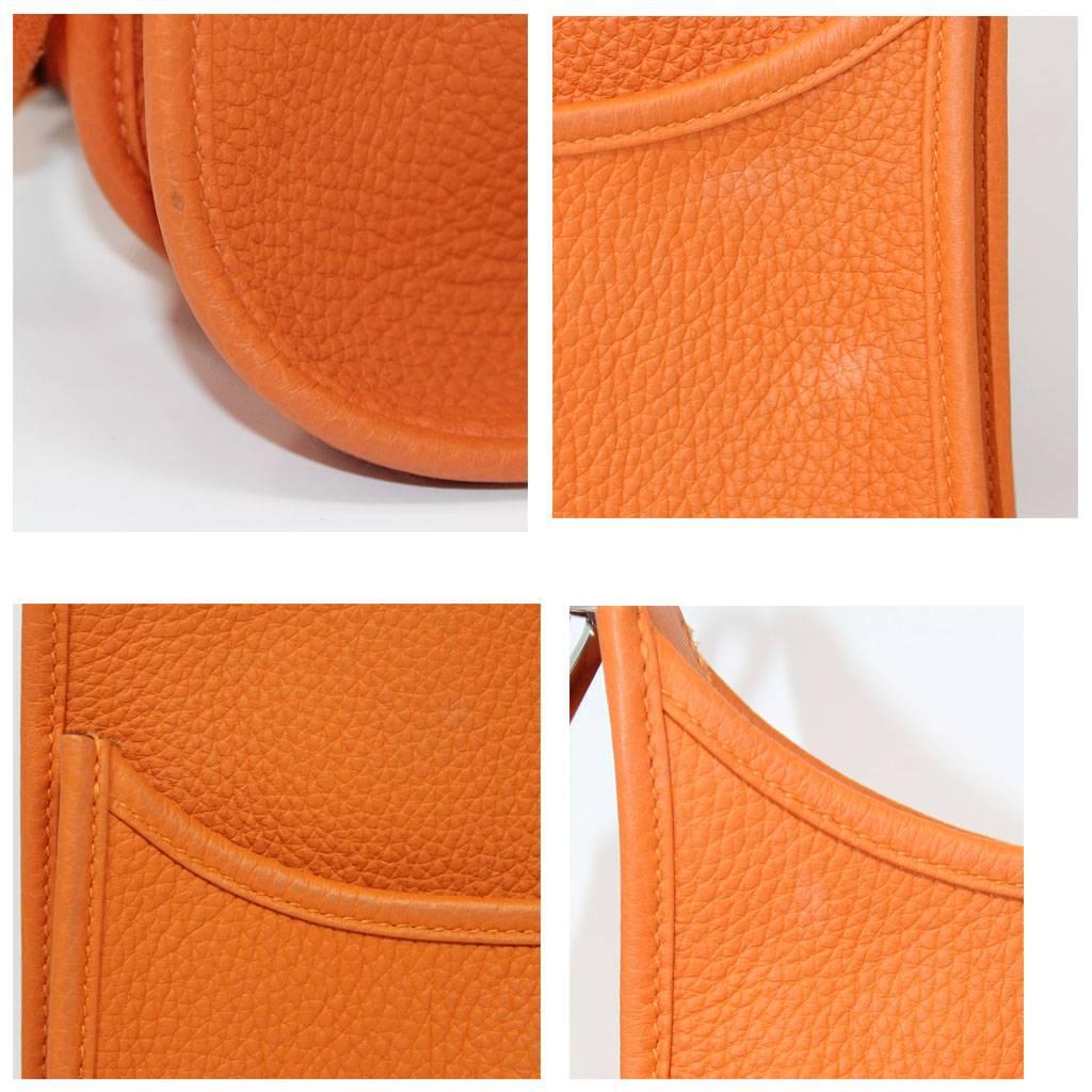 Hermes Evelyne III PM Orange Clemence Leather Handbag in Dust Bag 2014 In Excellent Condition In Boca Raton, FL