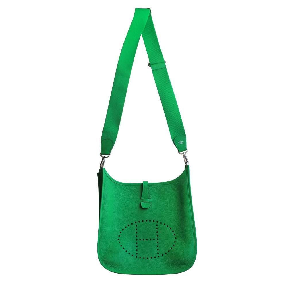 Hermes Evelyne III PM Bamboo Green Clemence Leather Handbag in Dust Bag 2014 3