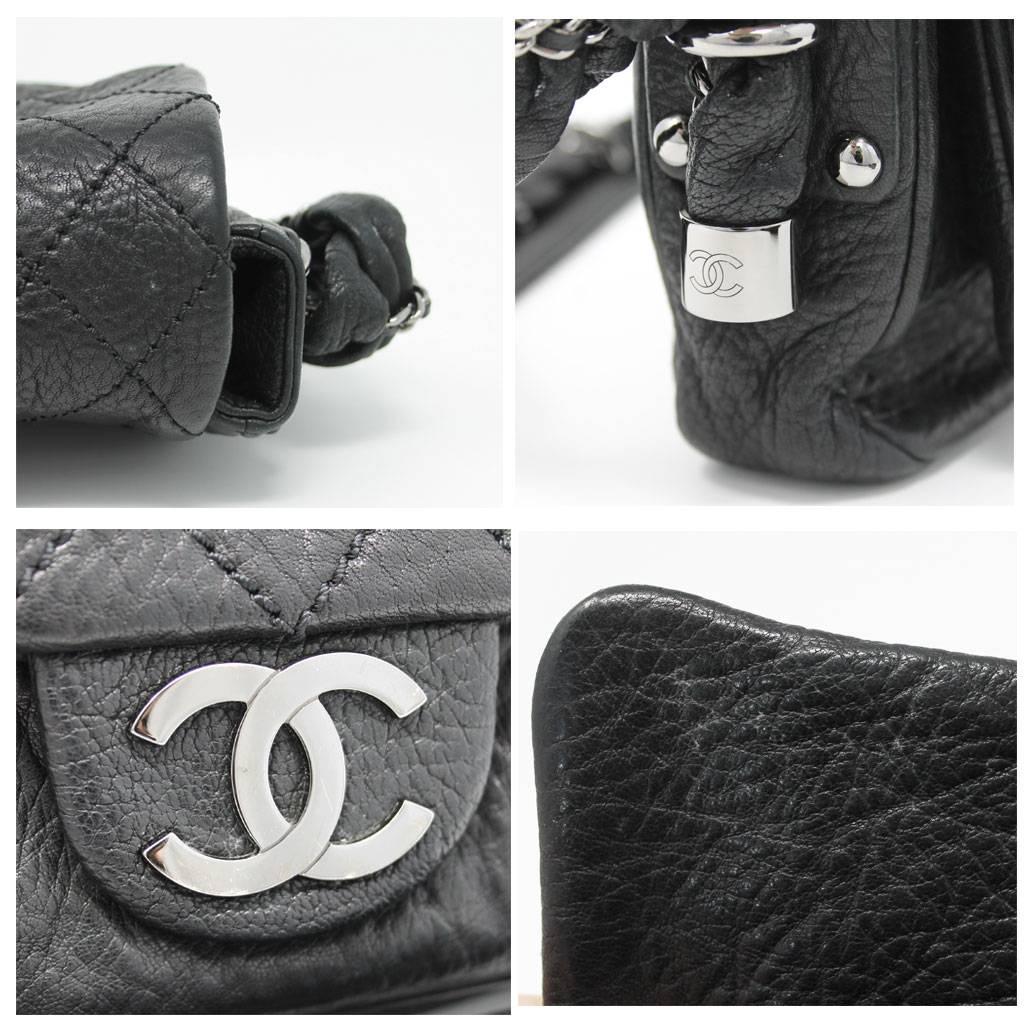 Black Chanel Distressed Leather Quilted Flap Lady Braid Handle Handbag