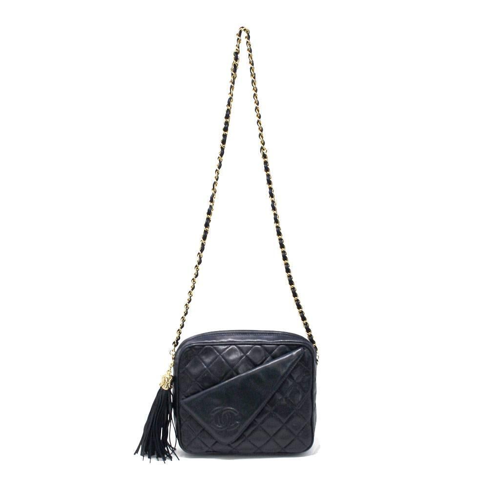 Chanel Navy Matelasse Tassel Lambskin GHW Shoulder Bag w/ Dust Bag 4