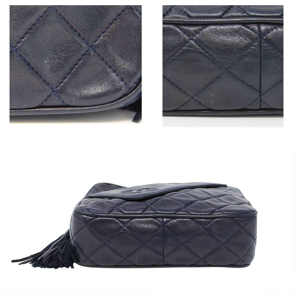 Chanel Navy Matelasse Tassel Lambskin GHW Shoulder Bag w/ Dust Bag In Good Condition In Boca Raton, FL