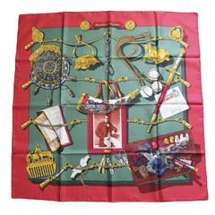 Hermes 100% Silk Memoire d'Hermes Red/Green/Gold Scarf 4