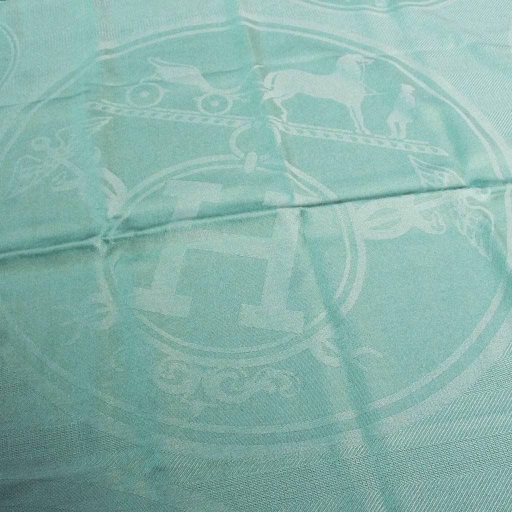 Blue Hermes Ex Libris Cashmere/Silk Menthol Colored Stole in Box with Receipt