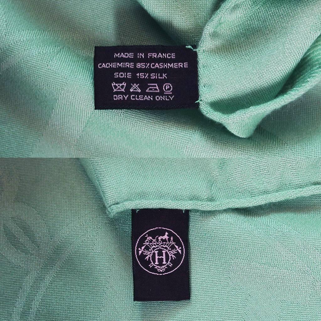 Hermes Ex Libris Cashmere/Silk Menthol Colored Stole in Box with Receipt In Excellent Condition In Boca Raton, FL