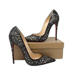Christian Louboutin So Pretty Patent Glitter Suede Silber Pump Heels Größe 42