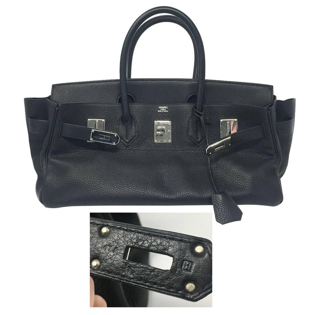 Hermes 42cm Noir Taurillon Clemence Shoulder Birkin Argente Palladium JPG 3