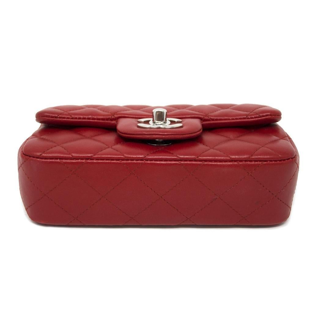 Women's Chanel Red Lambskin Quilted Mini Flap Handbag in Box