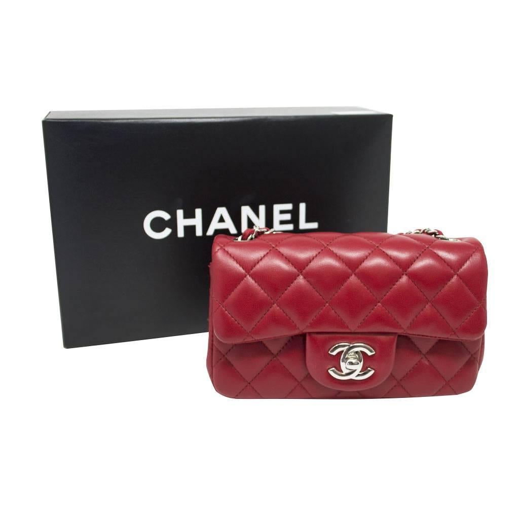 Chanel Red Lambskin Quilted Mini Flap Handbag in Box 5
