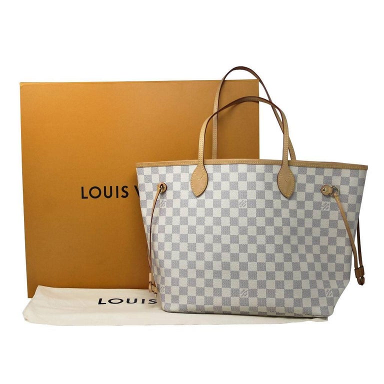 Louis Vuitton Neverfull MM Damier Azur w/ Pochette in box with receipt at 1stdibs