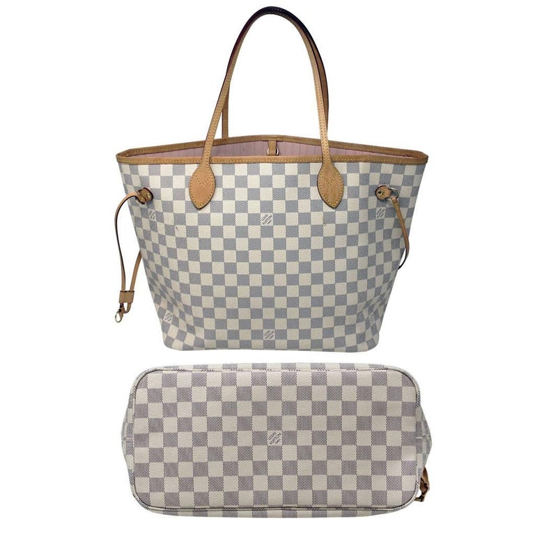 Louis Vuitton Neverfull Mm Damier Azur W Pochette In Box With Gray Louis Vuitton Neverfull Mm Damier Azur W Pochette In Box With Receipt For