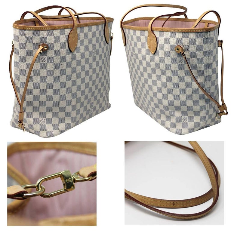 Louis Vuitton Neverfull MM Damier Azur w/ Pochette in box with receipt at 1stdibs