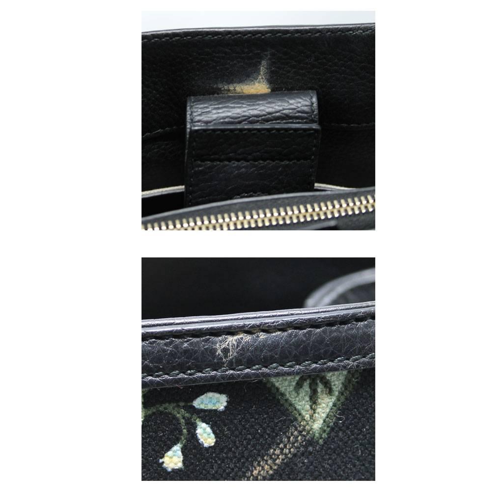 Gucci Kris Knight Black Canvas Floral Bamboo Tote Handbag In Excellent Condition In Boca Raton, FL