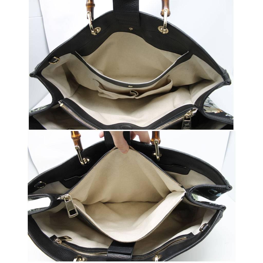 Gucci Kris Knight Black Canvas Floral Bamboo Tote Handbag 2