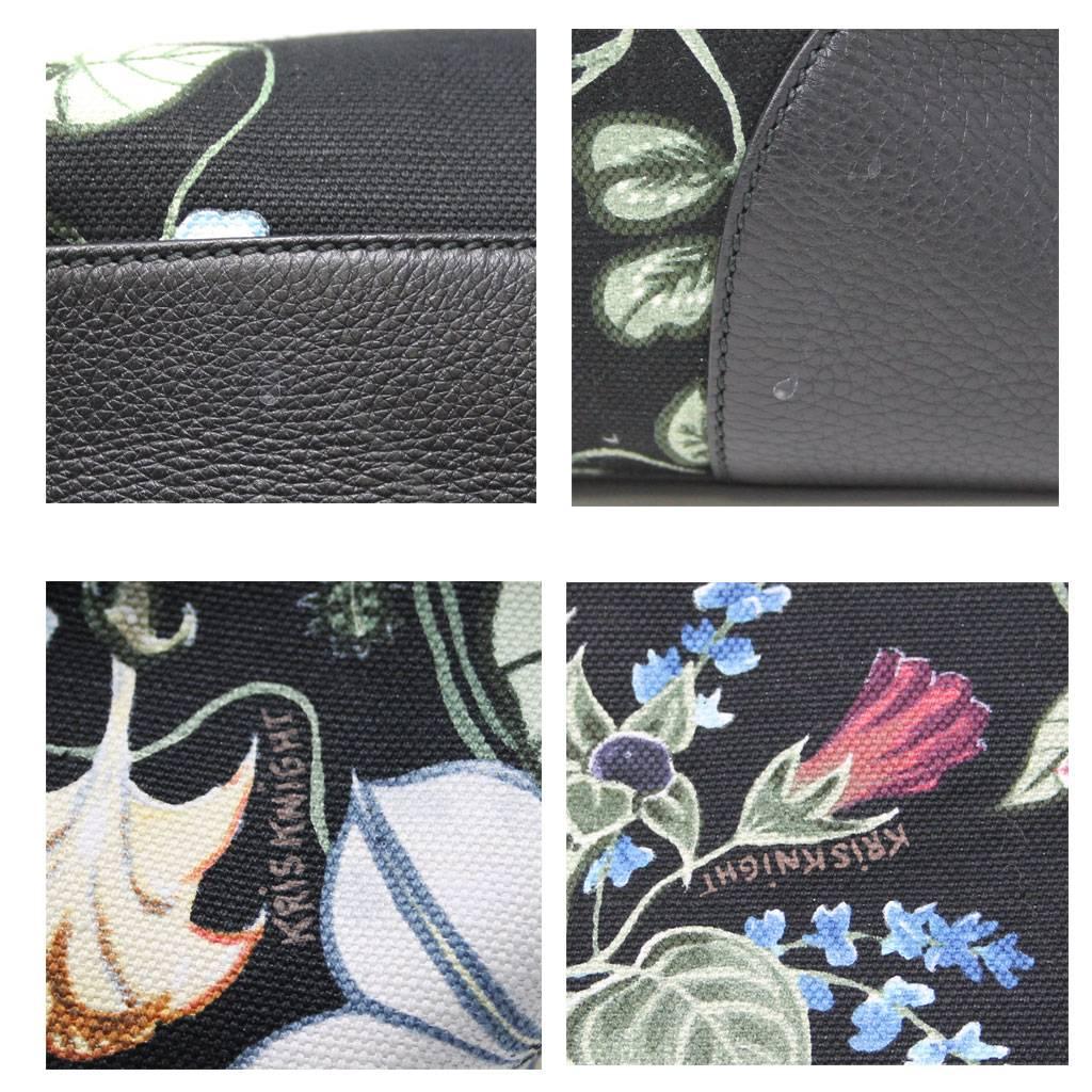 Women's or Men's Gucci Kris Knight Black Canvas Floral Bamboo Tote Handbag