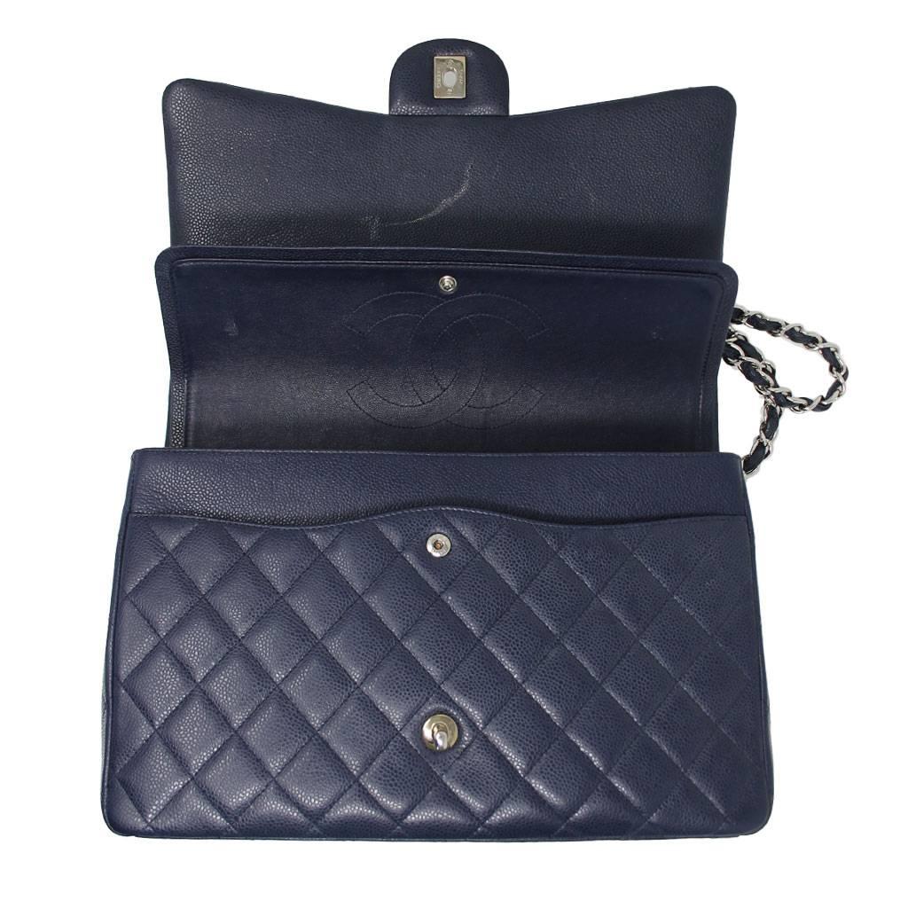 Black Chanel Navy Blue Caviar Maxi Double Flap Handbag No. 18 SHW