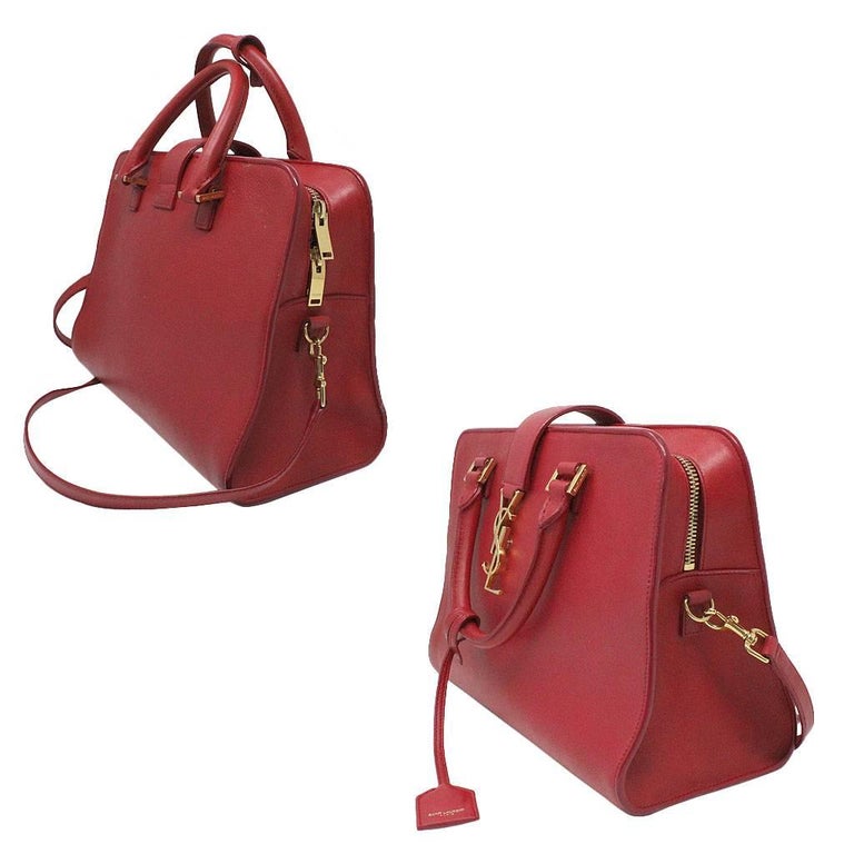 Yves Saint Laurent YSL Red Leather Gold Hardware Crossbody Handbag at