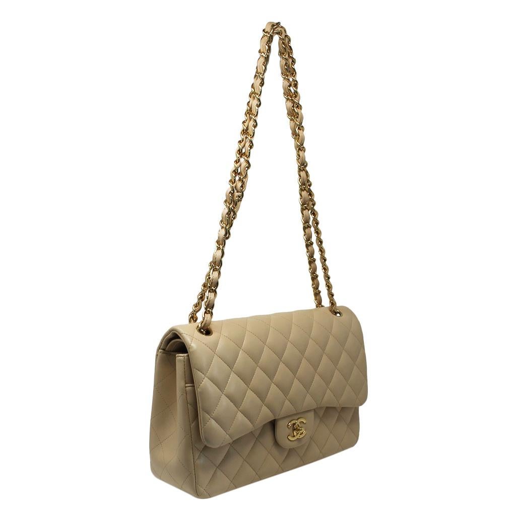 Women's Chanel Jumbo Beige Lambskin Double Flap Bag GHW in Box