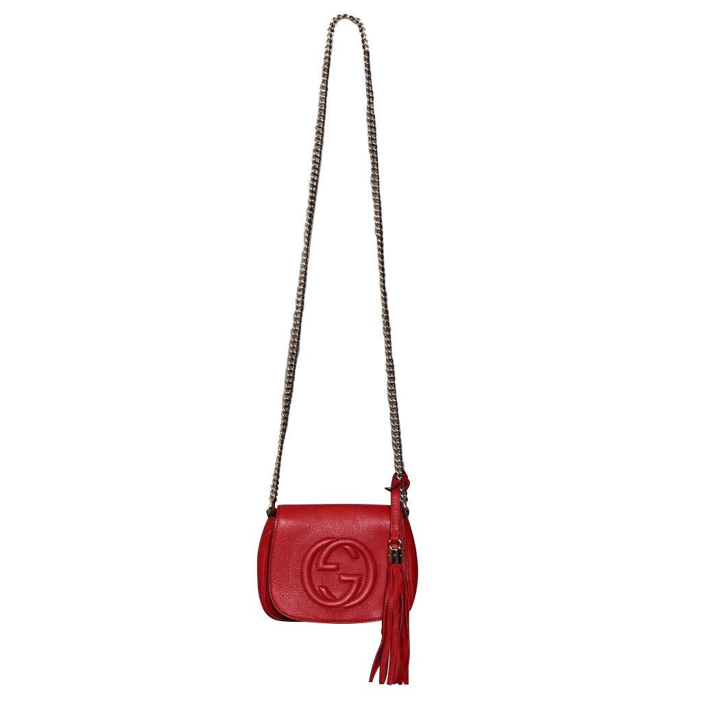Gucci Soho Flap Red Leather Light Gold Chain w/ Tassel Bag 4