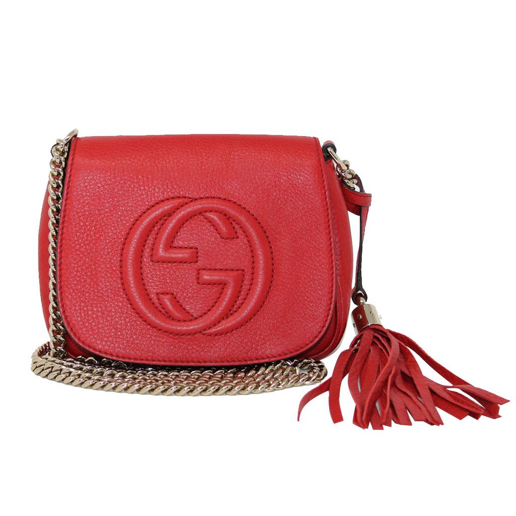 Gucci Soho Flap Red Leather Light Gold Chain w/ Tassel Bag