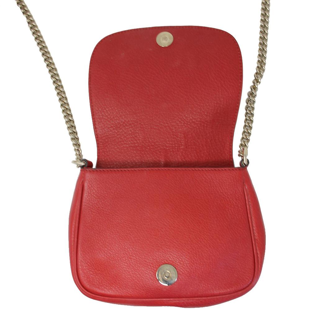 Women's Gucci Soho Flap Red Leather Light Gold Chain w/ Tassel Bag