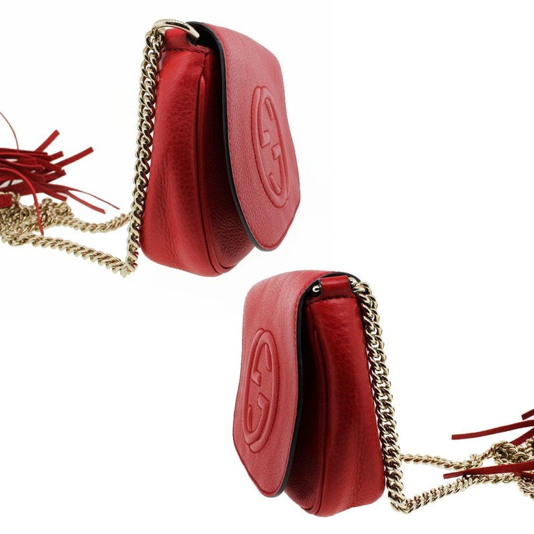 Gucci Soho Flap Red Leather Light Gold Chain w/ Tassel Bag at 1stdibs