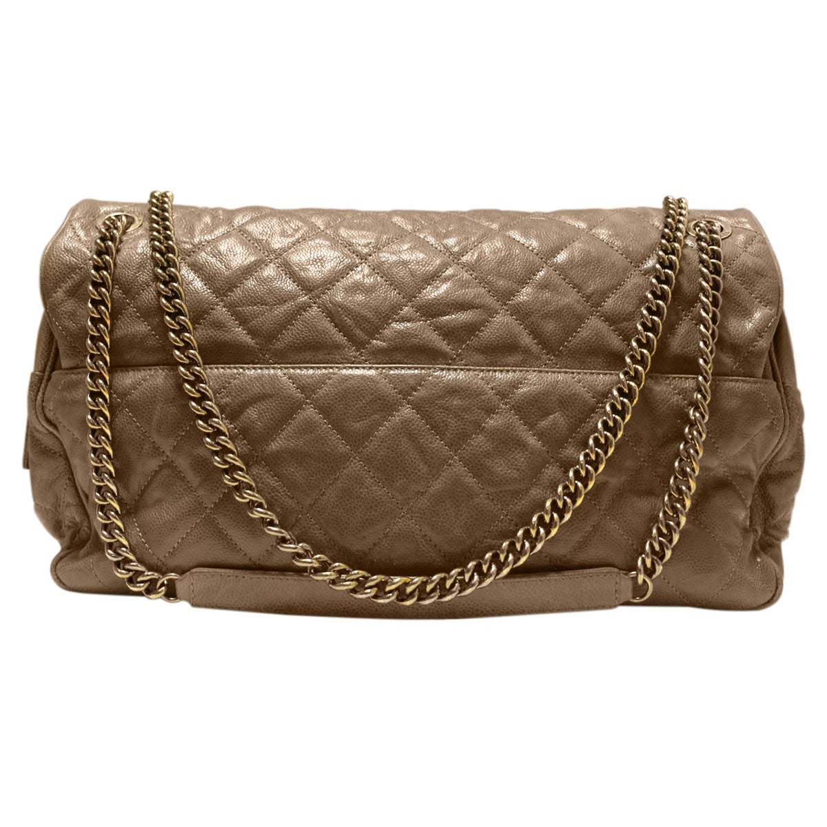 Brand: Chanel
Handles: Gold Tone Chain with Brown Leather Shoulder Rest
Drop at Longest Length: 18