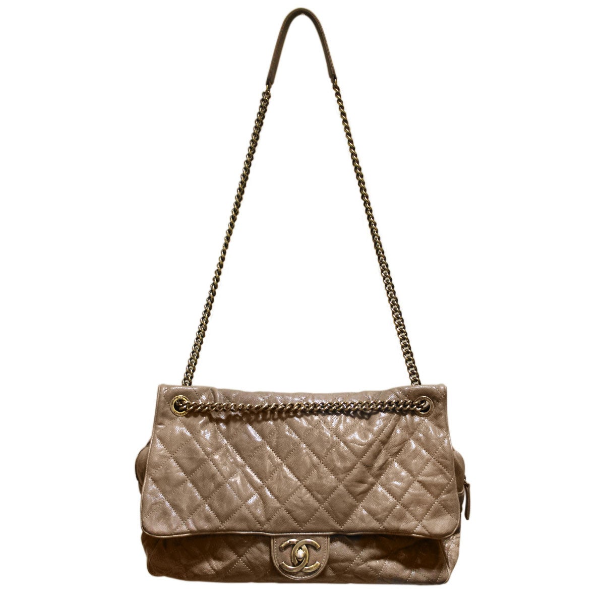 Chanel Brown Distressed Quilted Leather Easy Zip No. 16 Flap Bag 1