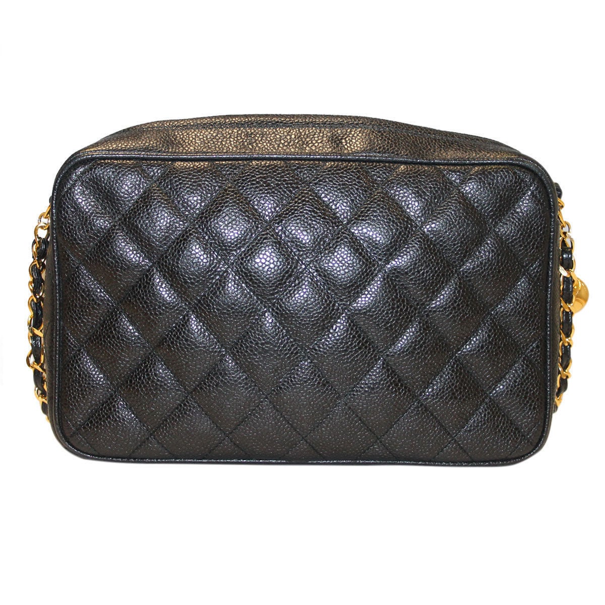 Brand: Chanel
Handles: Black Leather Braided in Gold Tone Chain Shoulder Strap; Drop: 19.5