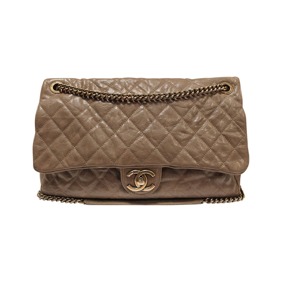 Chanel Brown Distressed Quilted Leather Easy Zip No. 16 Flap Bag