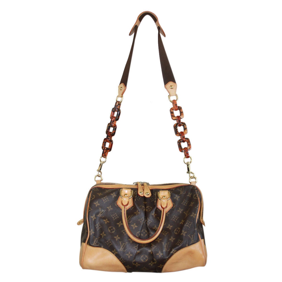 Brand: Louis Vuitton
Handles: Brown Cotton Shoulder Strap With Tortoise Links; Drop: 20