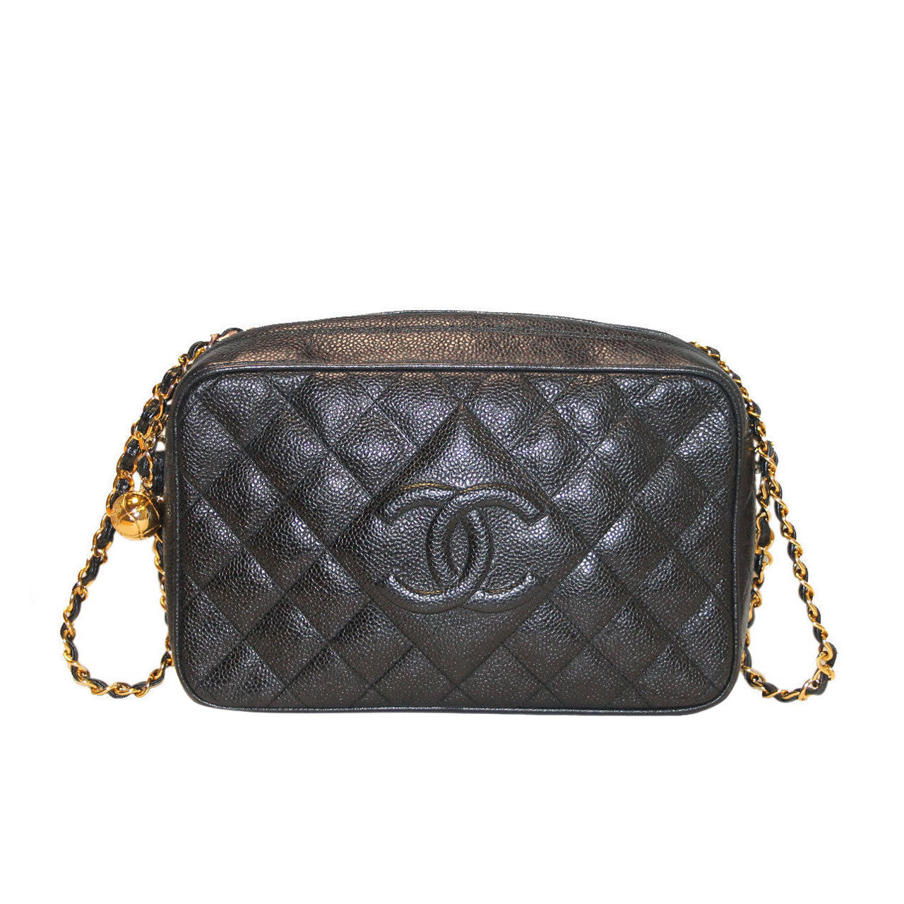 Chanel Black Caviar Gold Hardware Camera Shoulder Bag Purse in Box