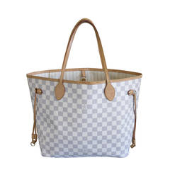 Louis Vuitton Neverfull MM Damier Azur Canvas Handbag Tote