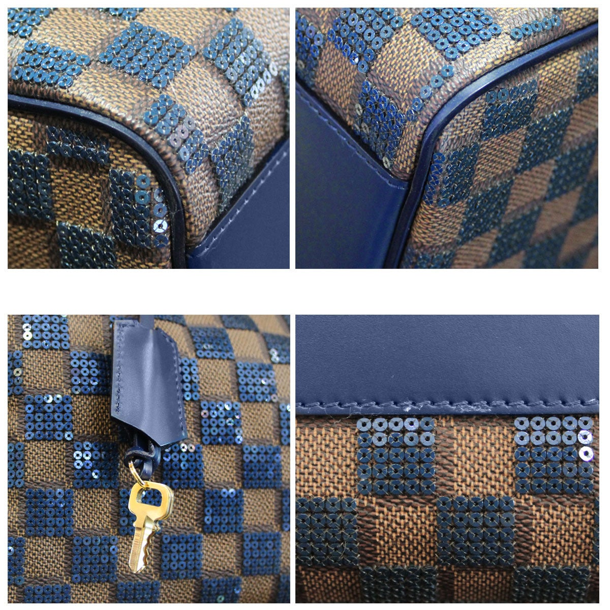 LOUIS VUITTON Speedy 30 Damier Paillettes Sequin Blue Brown Bag
