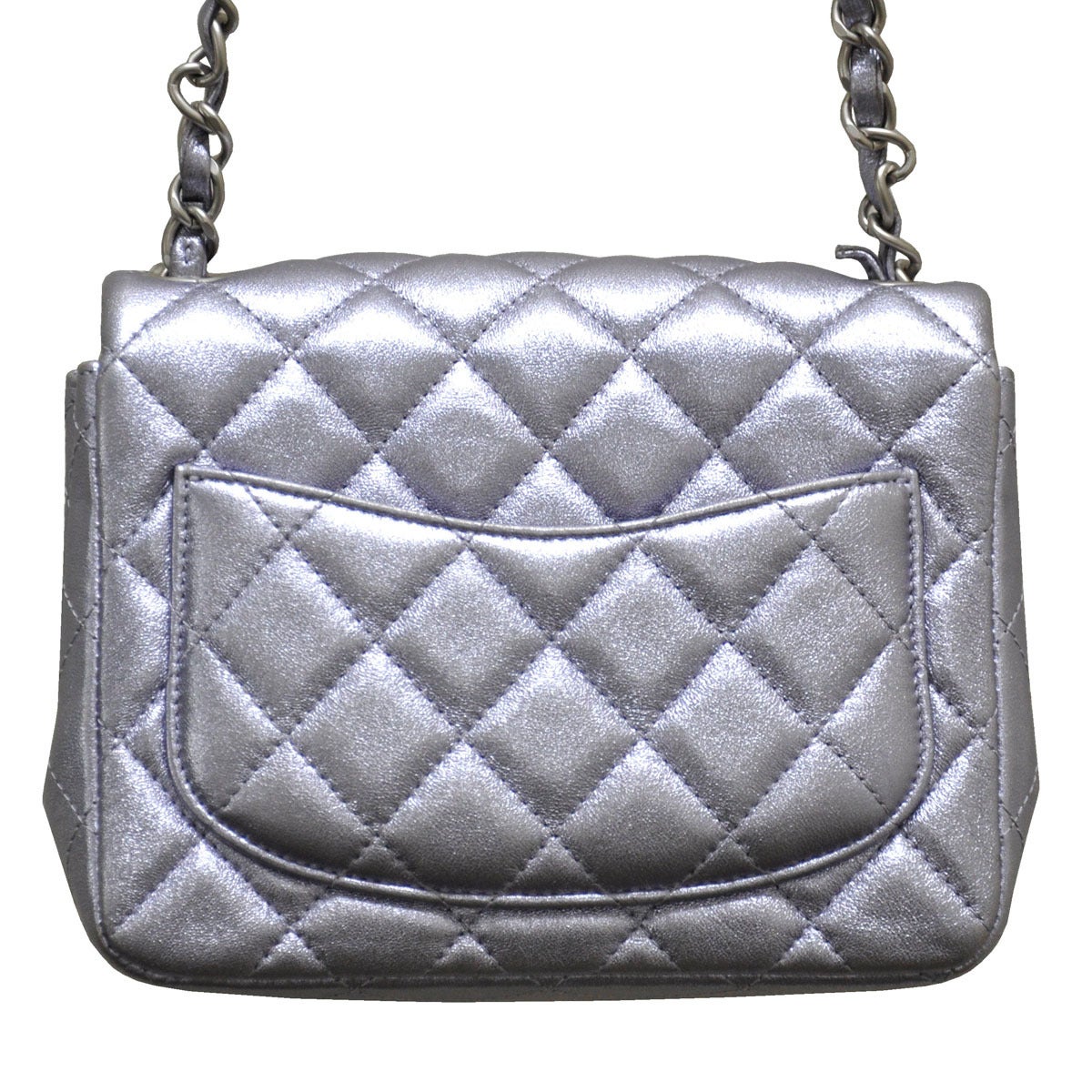 Chanel Lavender Metallic Leather Mini Flap Shoulder Bag Handbag In Excellent Condition In Boca Raton, FL