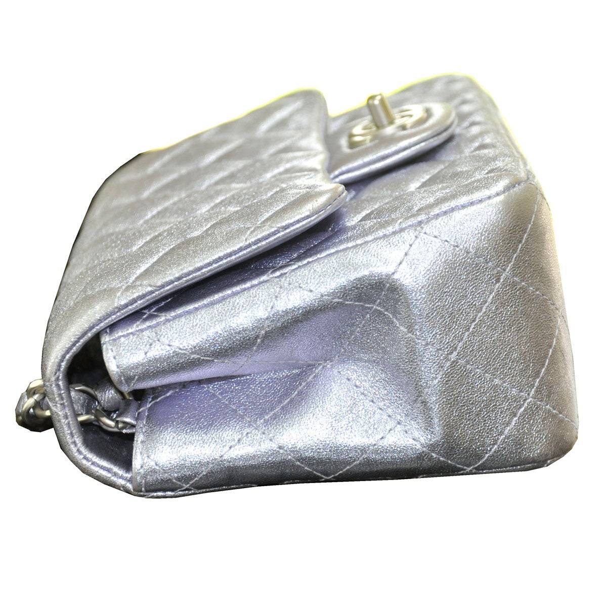 Women's Chanel Lavender Metallic Leather Mini Flap Shoulder Bag Handbag