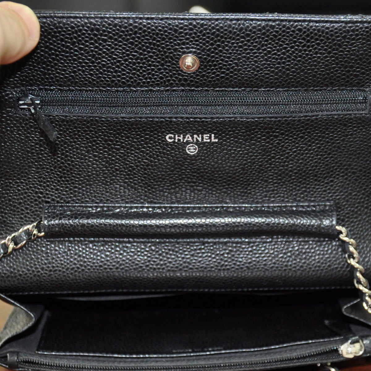 Women's Chanel WOC Wallet on Chain Black Caviar Leather Crossbody Handbag