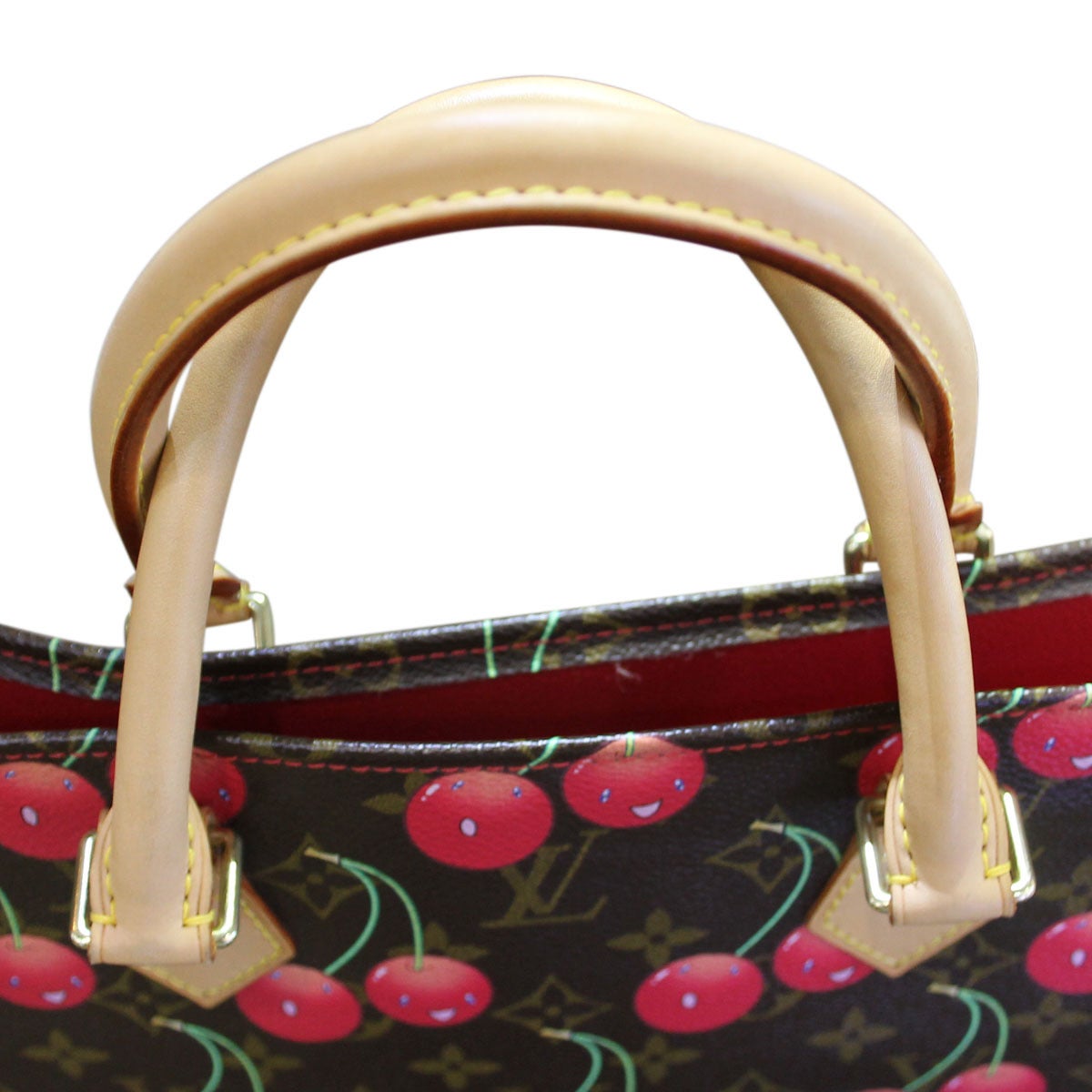 Louis Vuitton Cherry Sac Plat Cerises Canvas Tote Bag Purse In Excellent Condition In Boca Raton, FL