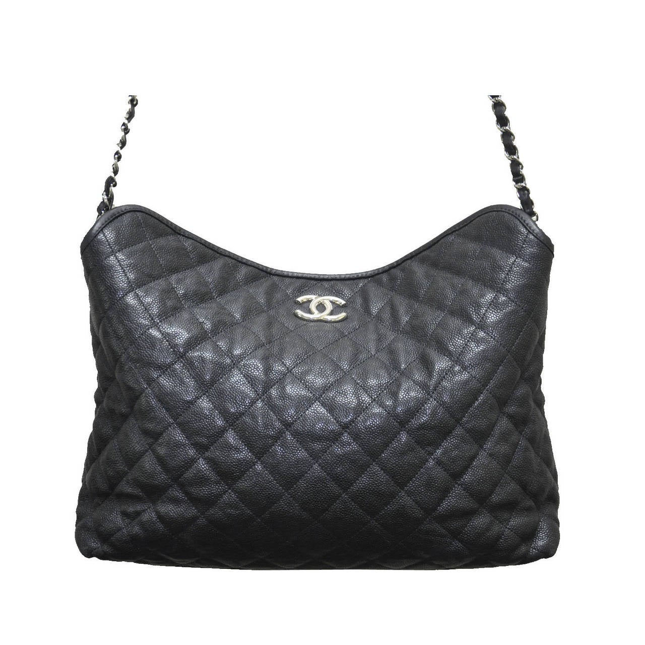 Chanel Black Caviar Leather French Riviera Hobo Shoulder Bag Handbag For Sale