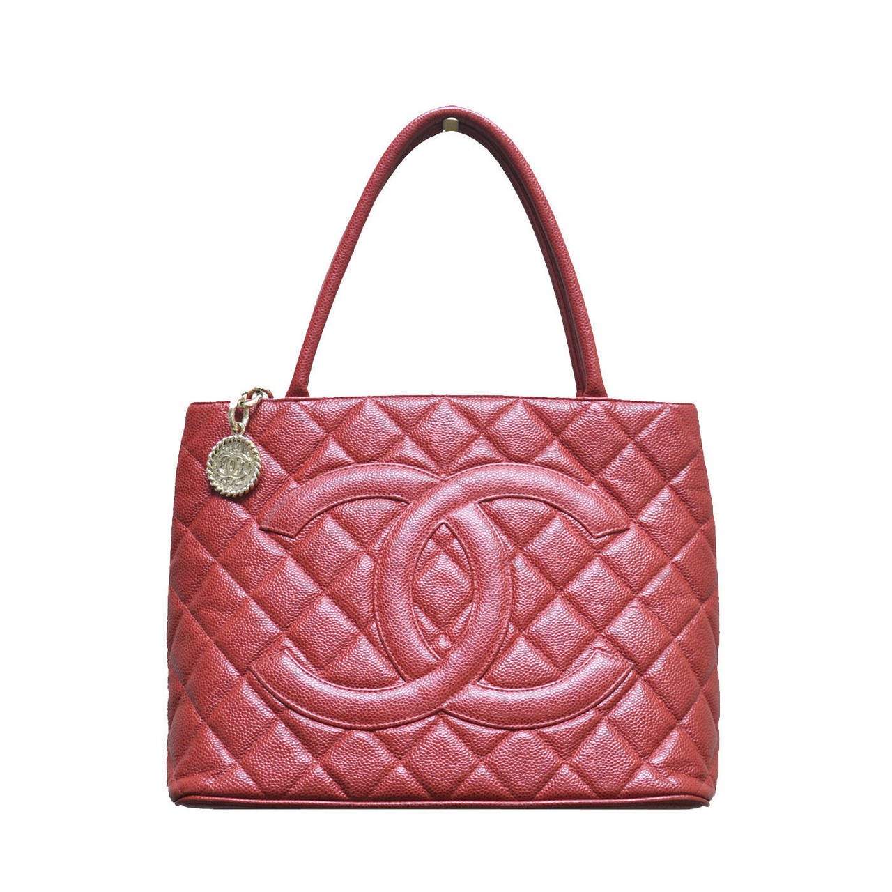 Chanel Red Medallion Caviar Tote Shoulder Handbag