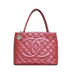 Chanel Red Medallion Caviar Tote Shoulder Handbag