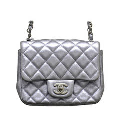 Chanel Lavender Metallic Leather Mini Flap Shoulder Bag Handbag