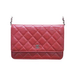 Chanel Red Caviar Leather WOC Wallet on Chain Silver Hardware Handbag